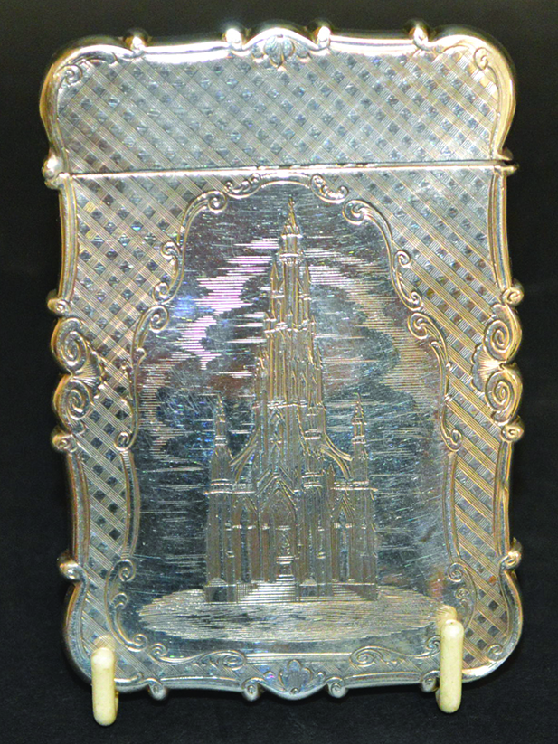 A VICTORIAN SILVER ENGINE TURNED CALLING CARD CASE by NATHANIEL MILLS, Birmingham 1844, engraved