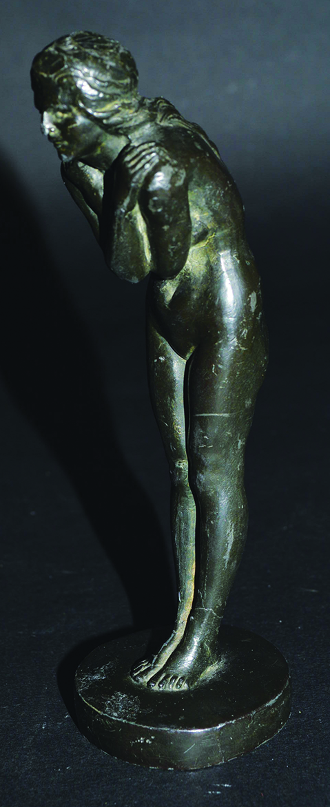 LE VARRIER A BRONZE STANDING NUDE. Signed