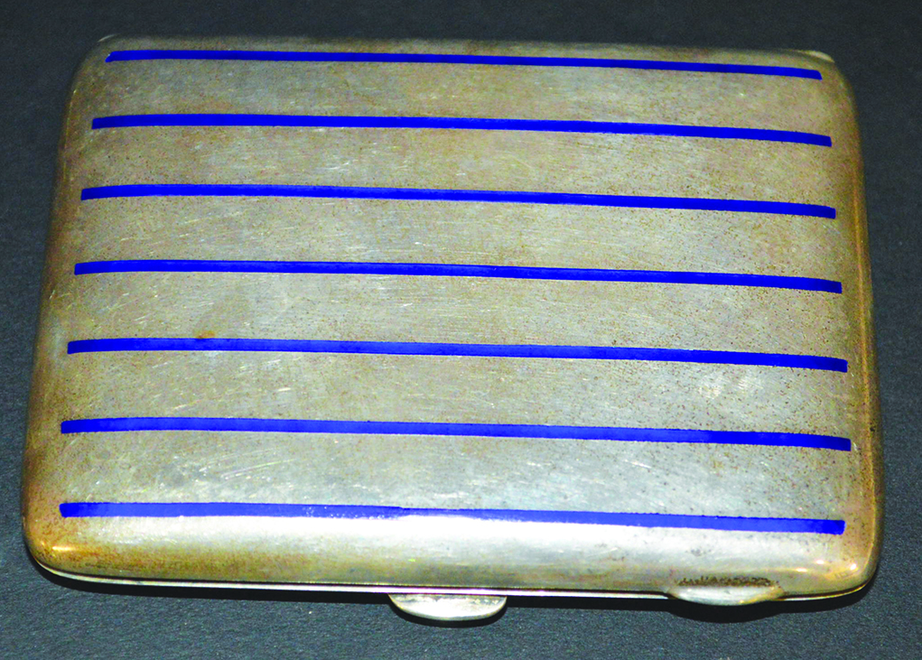 A MAPPIN & WEBB SILVER AND BLUE ENAMEL CIGARETTE CASE, Birmingham 1920.