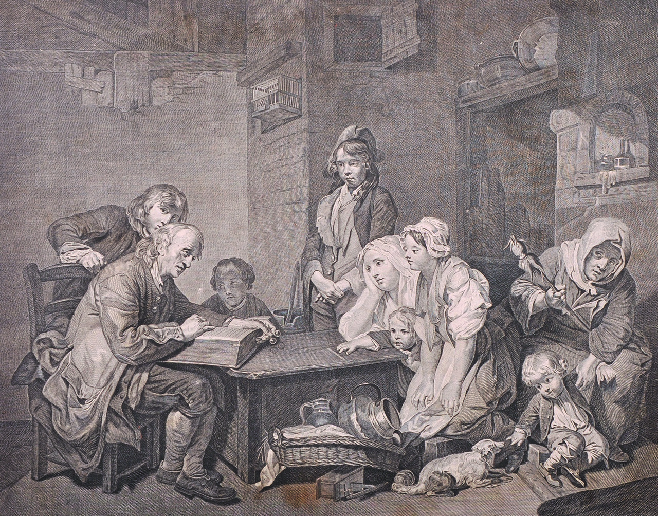 After Jean-Baptiste Greuze (1725-1805) French. ‘Le Pere de Famille lisant la Bible a ses Enfants’,