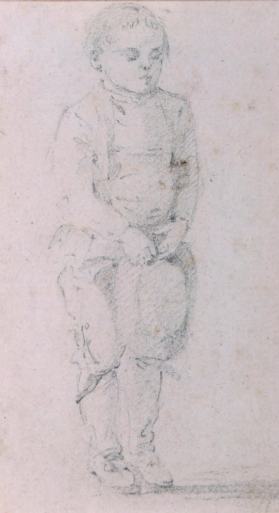 Circle of Jean Baptiste Augustine (1759-1832) French. A Young Boy holding a Hat, Pencil, 3.75” x 2”.