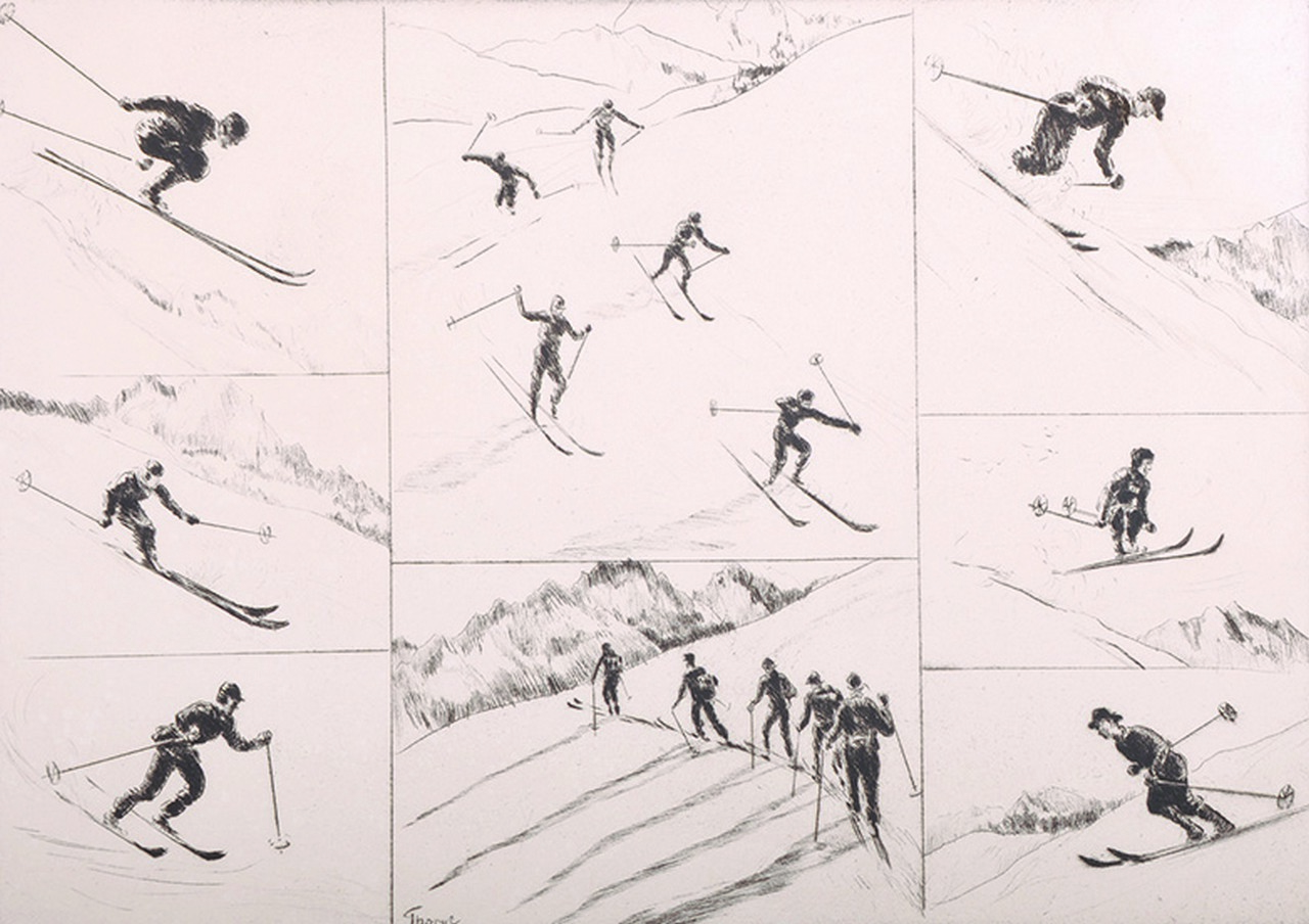 Diana Thorne (1895-1963) American/Canadian. “Skiing”, Etching, Signed in Pencil, Unframed, 12.5” x