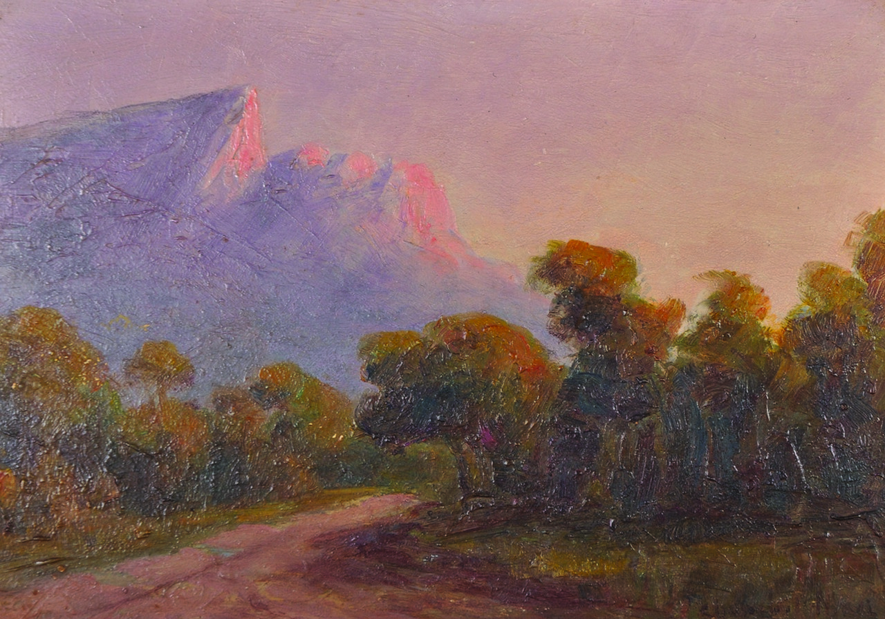 Edward Clark Churchill Mace (1863-1928) British. “Evening”, Buttress of Table Mountain, from Kloof