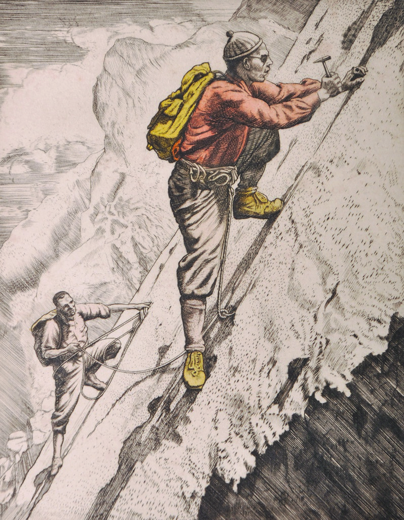 Henry Wilkinson (1921-2011) British. ‘Mountaineering’, Engraving, Signed and numbered 17/180 in