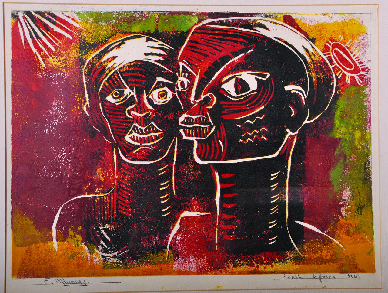 E… Munsey (21st Century) British. ‘South Africa 2001’, two heads, Lithograph, Signed and Inscribed