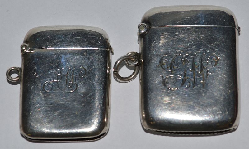 TWO PLAIN VESTA CASES with initials G.W. and A.W., both Birmingham 1908.