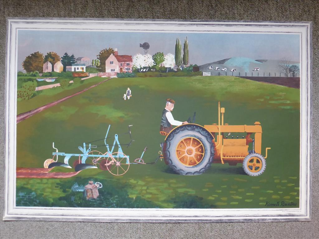 KENNETH ROWNTREE COLOUR LITHOGRAPH SCHOOL POSTER FARMER PLOUGHING FIELD, SCHOOL PRINTS LTD. APPROX.