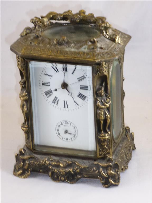 LATE 19TH CENTURY FRENCH CARRIAGE CLOCK WITH REPEAT AND ALARM, WHITE ENAMELLED DIAL WITH SWEEP
