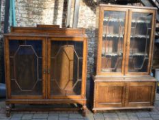 1930's oak display cabinet & display bookcase (AF)