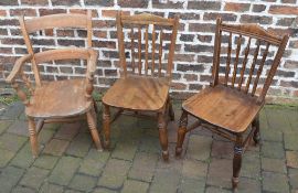 Country carver chair & 2 spindle back chairs