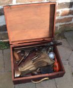 Box of old tools, oil cans etc