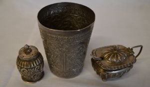 Continental silver goblet, Silver mustard pot & silver pepper pot, total weight 6.6oz