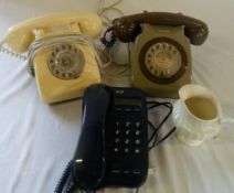 3 telephones & a ceramic jug
