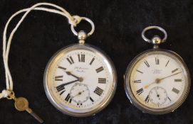 2 silv pocket watches, J W Benson, London (London 1918) & D Thomas, Hafod, Swansea (Chester 1890)