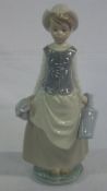 Lladro figure of girl with milk churns h 29 cm