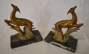 Pr of Art Deco French cold painted deer book ends