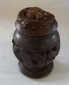 Wooden oriental tobacco jar h 20 cm