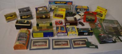 Die cast model cars, primarily Jaguar, sm framed Jaguar prints etc