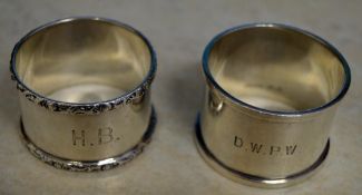 2 Silver napkin rings, Chester 1915 & 1927, total weight 2.1oz