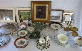 Assorted items inc ceramics, glass ware & brass