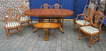 Regency style dining table with 4 chairs, 2 carvers & drop leaf coffee table