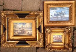 3 nautical pictures in gilt frames