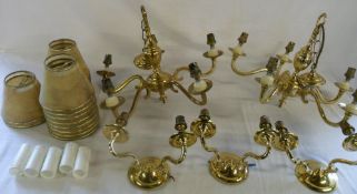 Brass light fittings and lamp shades