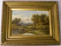 Oil on canvas in gilt frame of figures in a rural landscape signed Fredrick Yates 44.5 by 29 cms