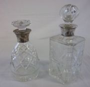 2 decanters with silver collars Birmingham 1972 & 1932