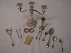 SP candelabra, spoons, napkin rings etc