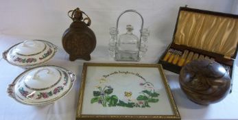 Various items inc wooden tobacco jar & tureens