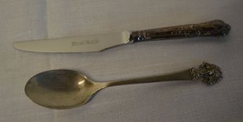 Silver handled fruit knife & spoon marked 'Sterling'