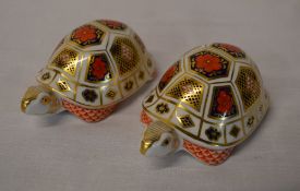 2 Royal Crown Derby Imari paperweights in the form of tortoises, both with silver stoppers
