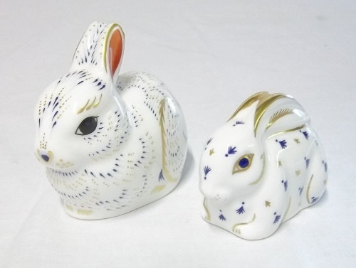 2 Royal Crown Derby Collectors Guild Bunnies with gold stoppers