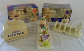 Lurpak novelty egg cups, butter dish, toast rack & 'Seven Dwarfs' toast rack