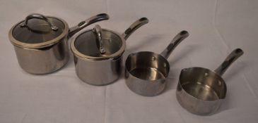 2 Meyer saucepans with lids & 2 Meyer milk pans