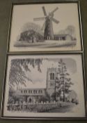 Pr of John Bingay signed prints of Burgh le Marsh church & windmill