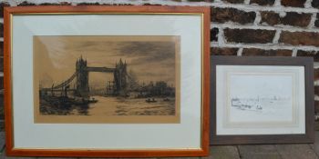 W L Wyllie signed print of Tower Bridge plus one other