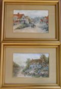 Pr of watercolours signed with intials MWL (Mark W Langlois) (1862-1890) of a village street scene