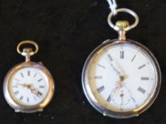 German silv & gold plated pocket watch with second dial & German silv & gold plate ladies fob
