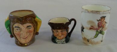 Royal Doulton toby jugs 'Jester' and 'Old Charles' & Royal Doulton nursery cup 'To Market'