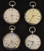 4 silv pocket watches AF: Chisholme & Co. Charing cross 1872, J F Clark 8 Bailgate, Lincoln 1893,