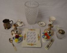 Aynsley ceramic photo frame, S.P candlesticks, Royal Doulton ceramic posies etc