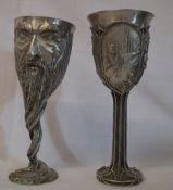 Pr of Royal Selangor pewter Lord of the Rings goblets, inc Gandalf & 'The Ring'