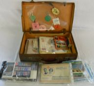 Suitcase of postcards, stamps etc