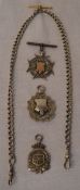 Silver chain & 3 silver medallions, total weight 1.9oz