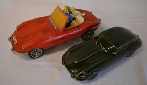 Wooden Jaguar E type model & a ceramic Jaguar E Type figure