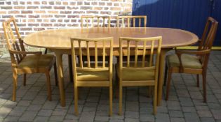 Retro Nathan draw leaf dining table (ext. to 206 cms) 4 Nathan dining chairs & 2 Nathan carvers