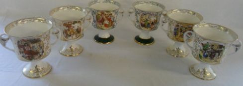 6 Caverswall china limited edition Christmas goblets featuring scenes from Charles Dickens H 16 cm