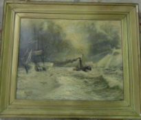 Oil on board of a stormy sea with signature C Cottell 1901 78 cm x 65 cm